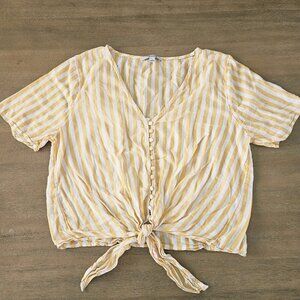 Madewell Women’s Top Agency Tie Front Button Yellow Pompano Stripe L